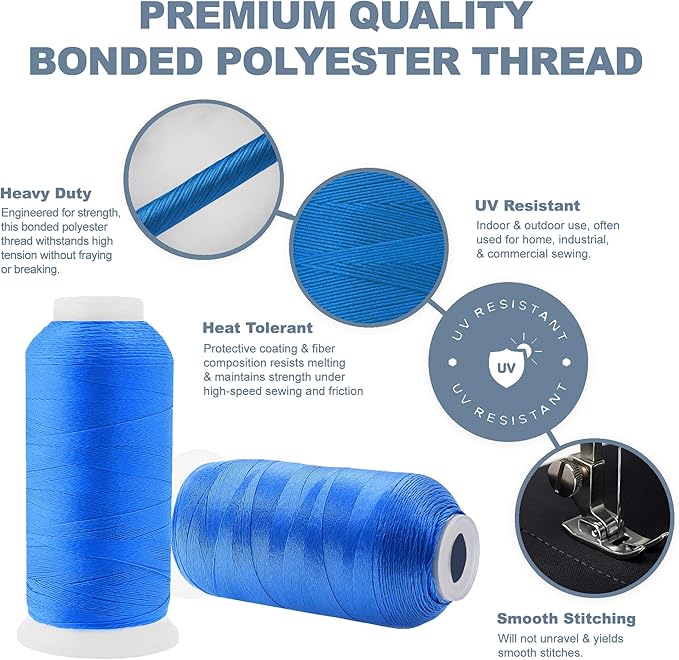 Mandala Crafts Sky Blue Heavy Duty Thread - 1500 Yds Tex 70 Thread for Sewing Drapery Jeans Leather Hair Outdoor Marine Upholstery