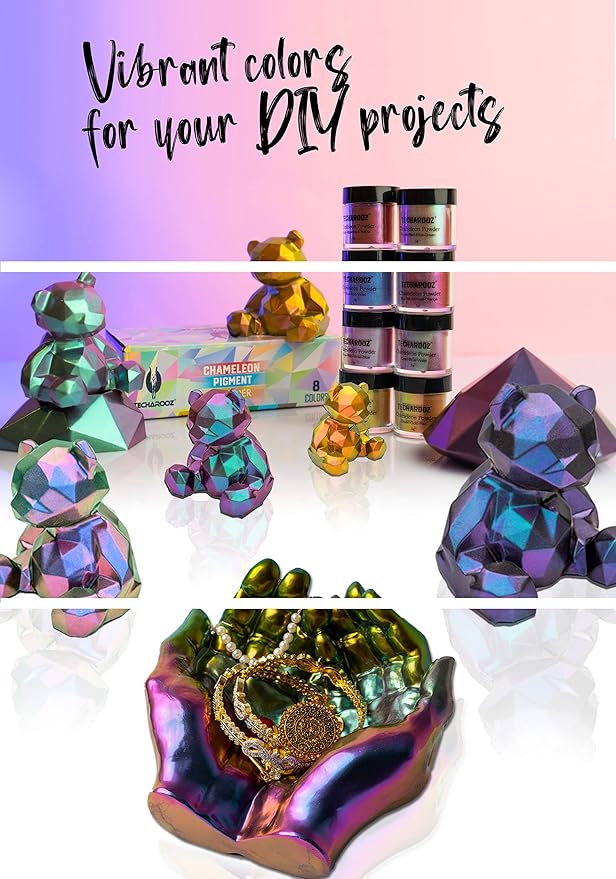 TECHAROOZ Chameleon Mica Powder (Brown-Red-Violet-Blue) - 40g Color Shift Mica Powder - Holographic Glitter for UV & Epoxy Resin Supplies, Eyeshadow, Acrylic Paint, Nail Decor and Slime