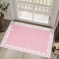 Scalloped Rug 2x3 Rugs for Entryway, Solid Pink Rug for Bedroom Girls, Small Washable Rugs Non Slip Scalloped Bath Mat, Front Door Mat Indoor Entrance, Soft Dorm Nursery Carpet for Kitchen