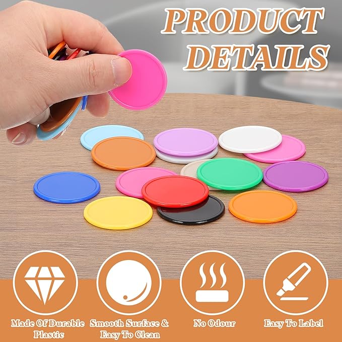 uxcell Plastic Poker Chips, Learning Counters Counting Counters Disks Markers Opaque Game Tokens for Game Play Math Counting