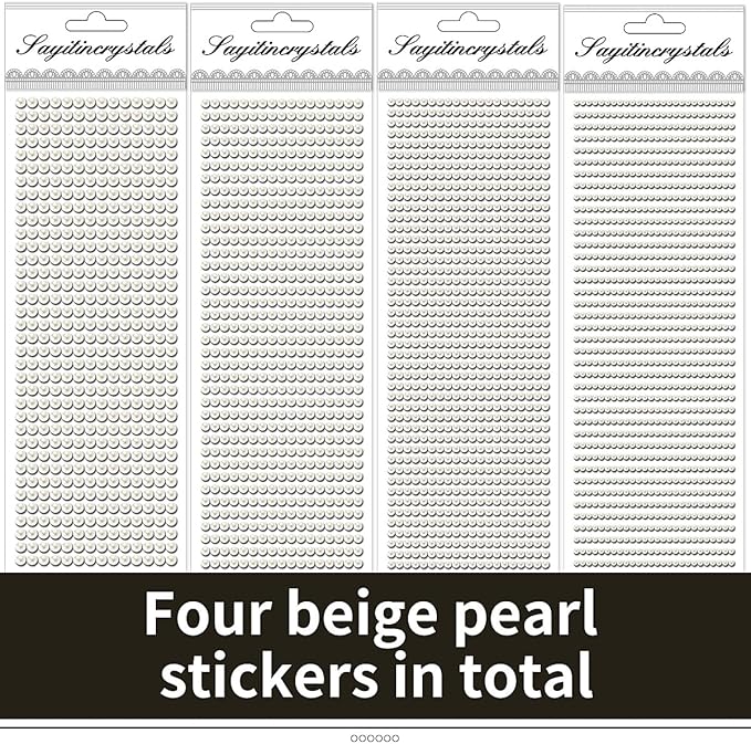 3090 Pcs 4 Sheets Pearl Rhinestone Stickers 3/4/5/6 mm Self Adhesive Craft Rhinestones Gems for Face Eyes Makeup Hair Body (Beige_pearl-3/4/5/6mm)