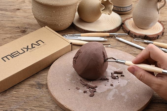 Meuxan Ceramic Pottery & Clay Ribbon Sculpting Tool Kit (Set of 12)