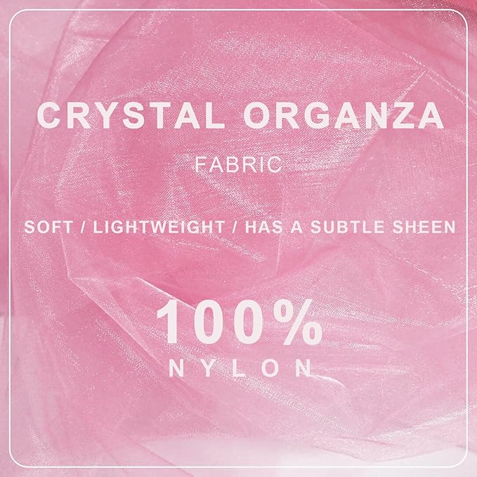 Pink Organza Tulle Fabric Rolls, Crystal Organza 12" by 50 Yards (150 ft) Sheer Nylon Silky Shiny Netting Spool Bolt for DIY Craft Table Runner Wedding Baby Shower Party Decor (Light Pink)
