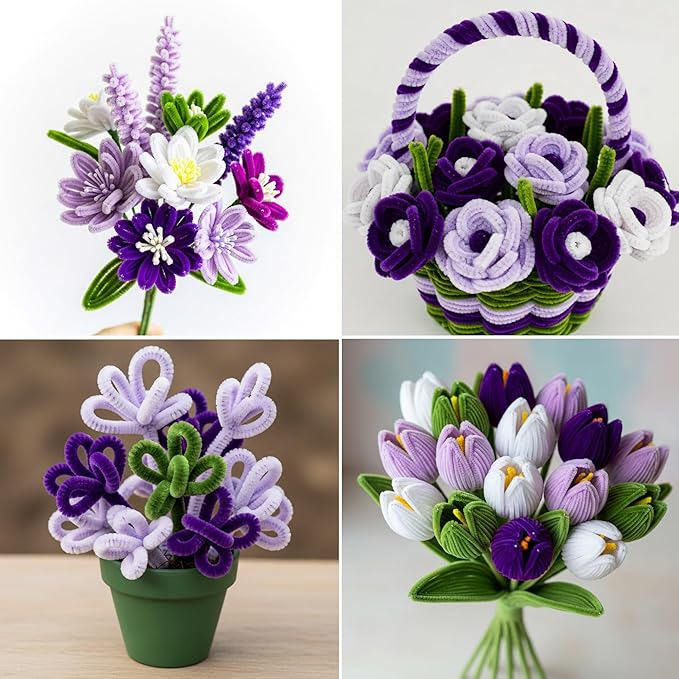 Caydo 500 Pieces Purple Flowers Pipe Cleaners, Chenille Stems, Pipe Cleaner Crafts for DIY Art and Craft Projects Creative Gift Party Decorations