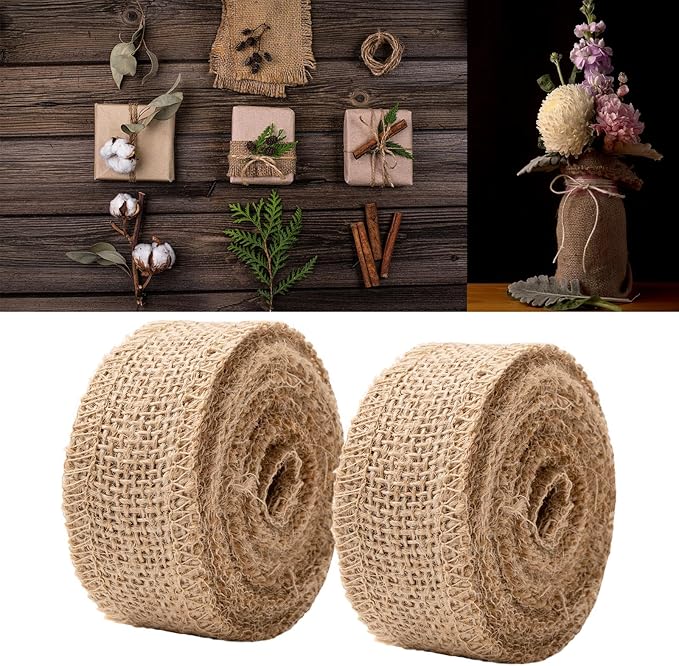 Natural Burlap Fabric Roll 10 Yards, 3 Inch Jute Ribbon for DIY Gift Wrapping, Craft Projects, Wedding, Christmas, Home Decoration (7.5 cm, 3 in)