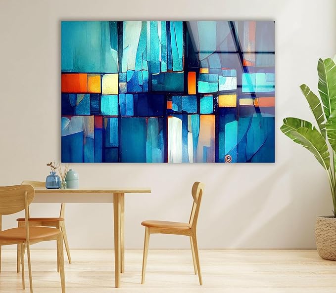 My Photostation.com 20Wx14H'' Blue Vibrant Stained Glass Wall ArtTempered Glass Printing Wall Decor Large Wall Art Wall Hangings