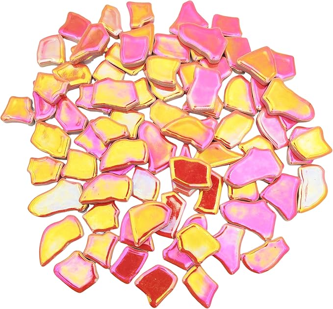 0.78"-1.57" Irregular Ceramics Mosaic Tiles,1.1LB Mosaic Pieces Stones for Home Decoration DIY Craft Plates Flowerpots Vases Cups Mosaic Making Supplies (Iridescent Tangerine)