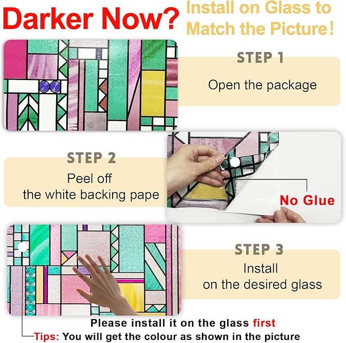 3D Stained Glass Window Privacy Film, Heat Control UV Blocking Static Cling Decorative Window Film for Bathroom,Front Door,Home Non Adhesive,16.9 x 39.3 inches Vibrant Reverie
