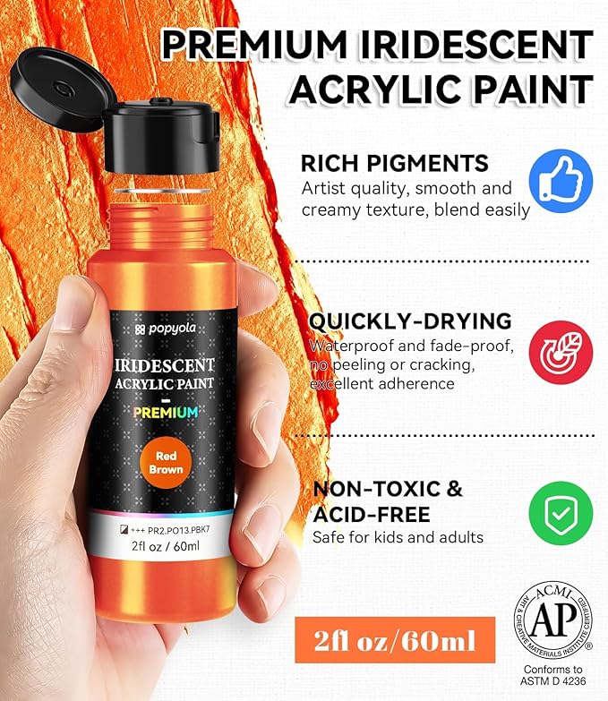 52 PCS Iridescent Acrylic Paint Set with 12 Brushes, 2 Knives & Palette, 36 Colors (2oz/60ml) Art Craft Paint for Adults Kids Artists Beginners, Halloween Pumpkin Canvas Ceramic Rock Painting Kit