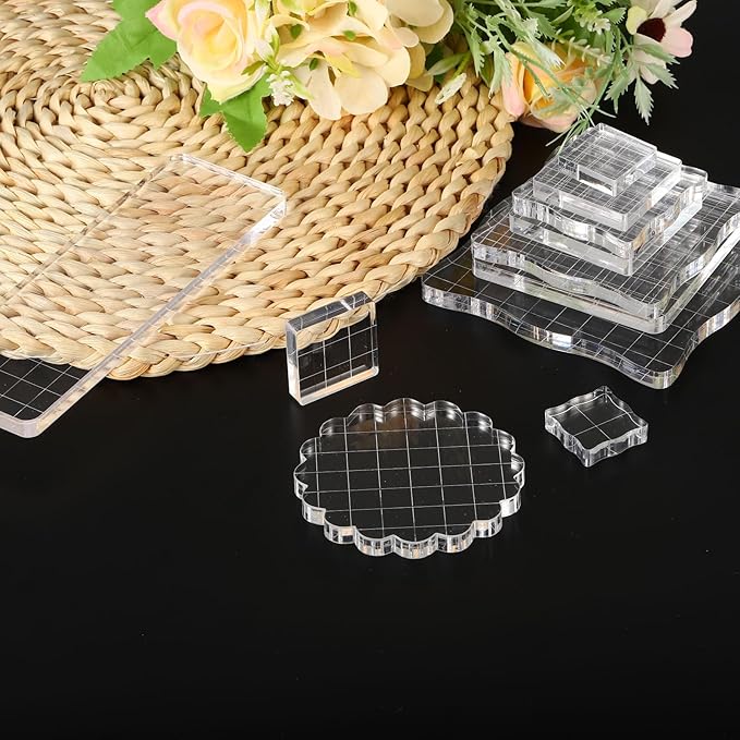 PATIKIL 5" x 3.5" Acrylic Stamp Block, Clear Stamping Block with Grid Lines Decorative Mounting Blocks Square for Scrapbooking DIY Crafts Card Making