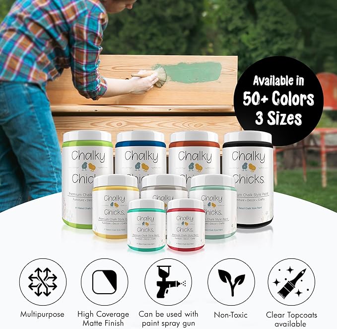 Chalky Chicks All-in-One Chalk Paint for Furniture or Cabinet - 32 Fl Oz - Matte Finish CottonTail White for Metal, Wood Furniture Paint - No Sanding All-in-One for Home Decor & Crafts, USA Made