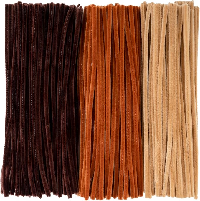 Caydo 300 Pieces Brown Pipe Cleaners, Thick Fluffy Chenille Stems, Pipe Cleaner Crafts for Arts & Crafts, Perfect for Making Animals, Flowers, and Festive Decorations