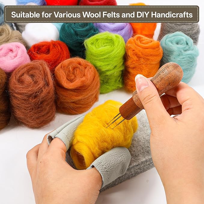Prasacco 62 Pcs Needle Felting Kit, Felting Kits for Beginners Adult Including 24 Colors Wool Roving, Felt Needles, Felt Pad, Needle Handle, Finger Bed, Keychain, Fake Eyes, Storage Bag, Instruction