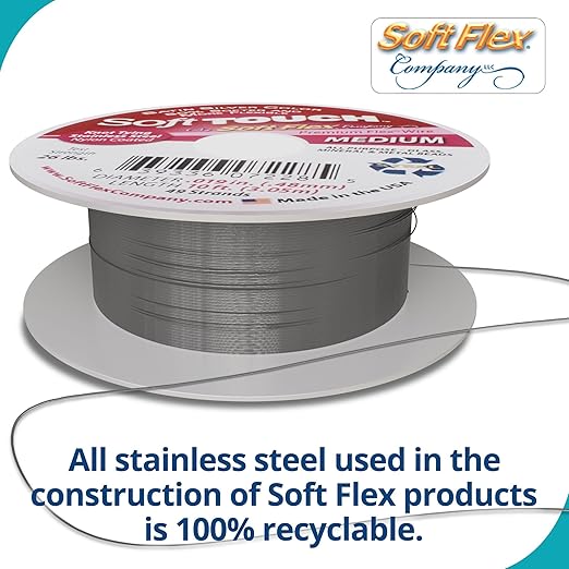 Soft Flex 49 Strand Stringing Wire - Flexible Braided - Medium 0.19 Diameter - Jewelry Making Bead Wire - Satin Silver