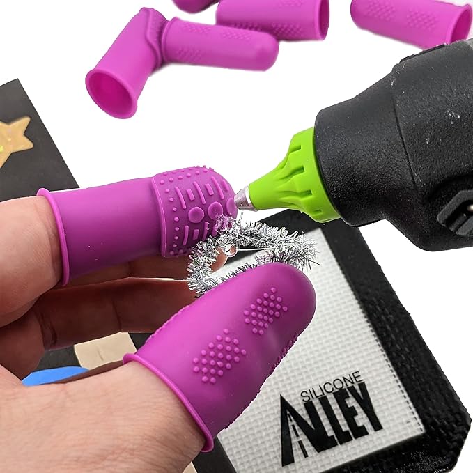 Finger Protectors | X-Thick Protection (3) - Medium Index | Standard Size Small (3) Medium (3) | Silicone Non-Stick Mat (1) for Hot Glue | Butterfly-Pins (Not Heat Resistant) for Sewing