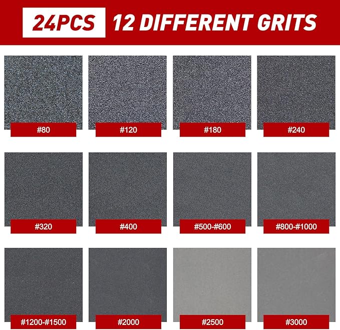 24 Pcs Sanding Sponge 2500 Grit, Washable & Reusable Sanding Blocks for Wood, Metal, Drywall, Glazing, Wet Dry Sandpaper for Smooth Finishing