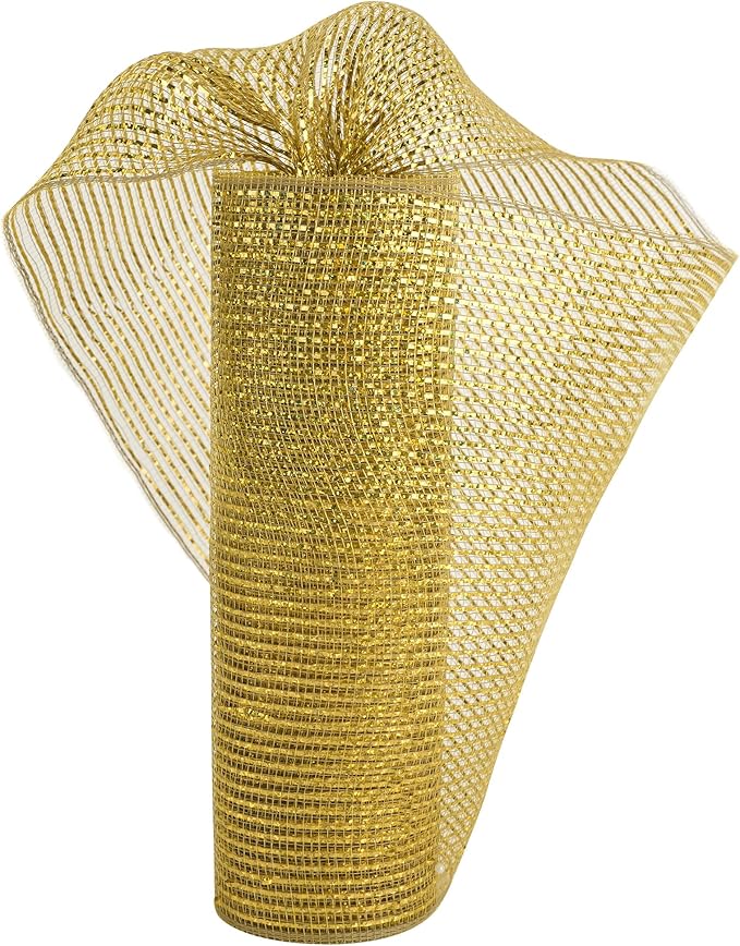 MEEDEE Gold Deco Mesh - 10 Inch Wide Antique Gold Foil Metallic Mesh Fabric for Christmas Tree, Wreaths, Garland, Gift Wrapping, Bows Making (30 Feet)