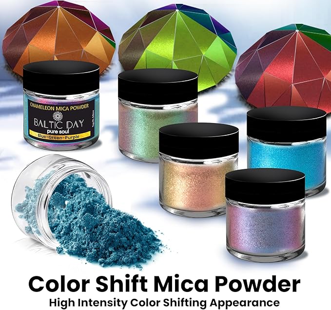 BALTIC DAY - Chameleon Mica Powder, 4 Jars of Color Shift Mica Powder Set - Epoxy Resin Color Pigment Powder - Chameleon Powder - Holographic Mica Powder