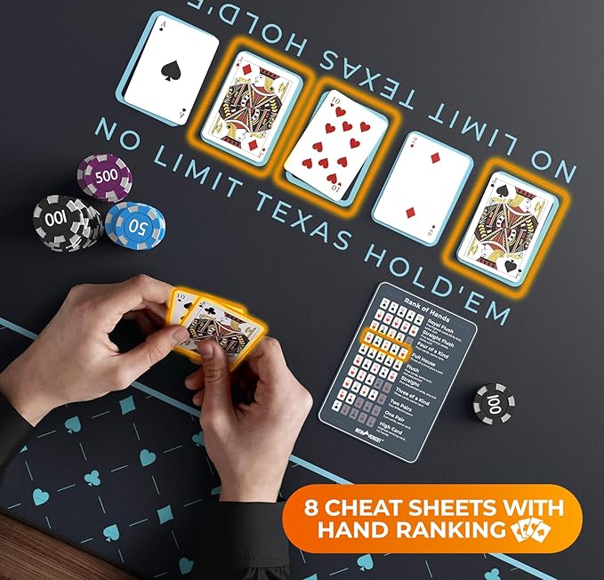 Newverest Poker Table Top 70" x 35", Texas Hold'em Poker Mat for Home Game Nights Up to 10 Players, Casino| Poker Topper Cloth for Tables in Zipper Storage Bag with 8 Coasters in Poker Gift-Ready Box