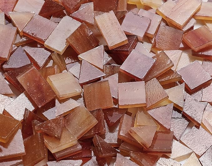 Lanyani Glass Mosaic Tiles for Art Crafts, 4 Shapes Mixed Colorful Tiles Tier, 200 Pieces, Square/Rectangle/Diamond/Triangle, Medium Brown