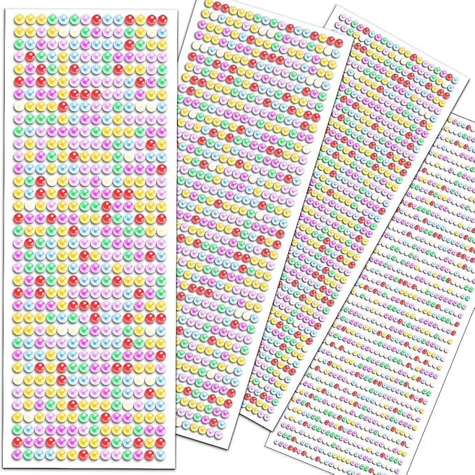 3090 Pcs 4 Sheets Pearl Rhinestone Stickers 3/4/5/6 mm Self Adhesive Craft Rhinestones Gems for Face Eyes Makeup Hair Body (Color_pearl-3/4/5/6mm)