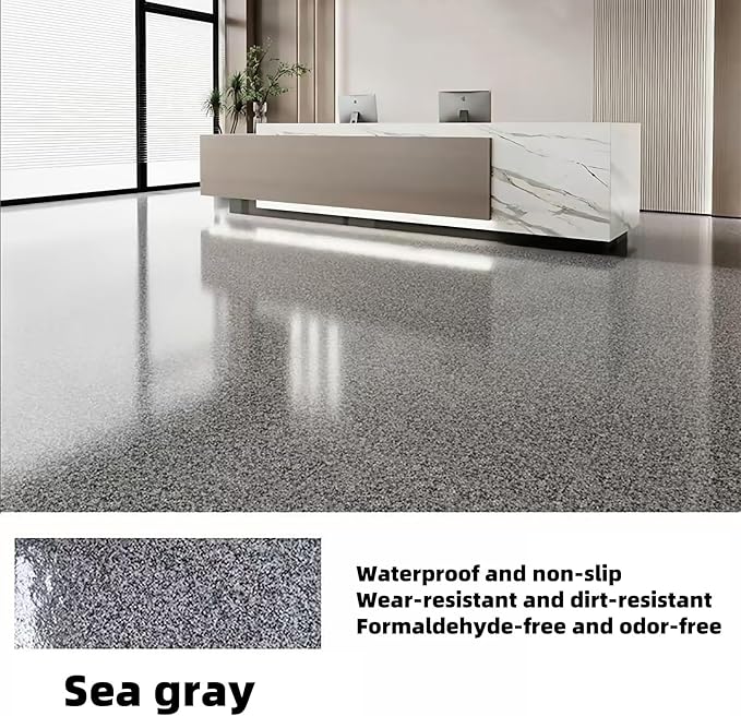Epoxy Colored Sand Floor Paint, Epoxy Floor Paint High Gloss Marble Effect Coating for Indoor and Outdoor, Wear-resistant and non-slip Self-leveling Coating Gray 176OZ(5KG)