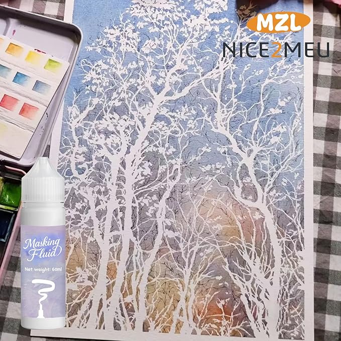 120ml White Masking Fluid for Watercolor Painting,Quick-Drying and Easy to Tear,No Residue,Suitable for Watercolor Painting to Prevent Accidental Staining,and Liquid Masking for Art Projects