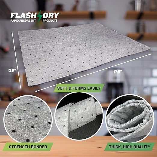 FlashDry - Universal Spill Absorbent Pads | 17.5” x 13.5” x 2mm Oil and All Purpose Premium Liquid Pads - 200 Pads in Total
