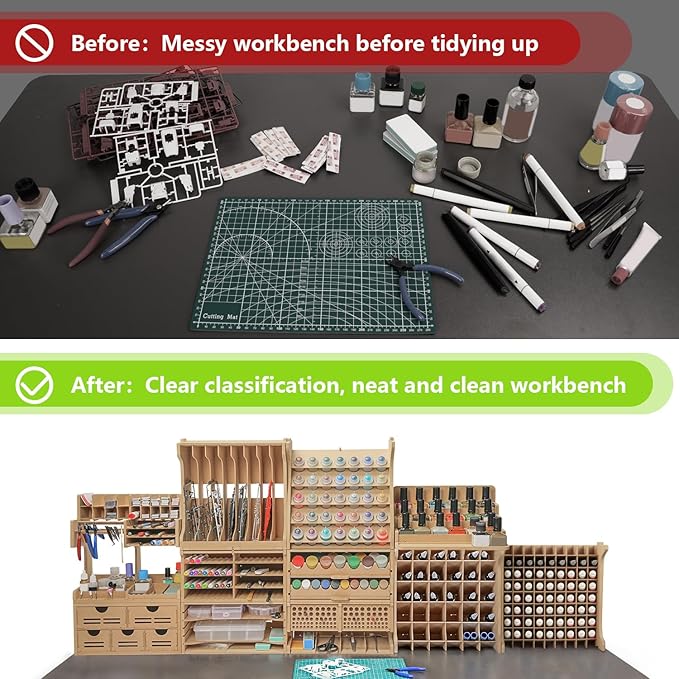 Large Capacity Plastic Model Tool Storage Paint Rack - Holds 72 Pieces, Compatible with Vallejo Modular Paint Rack, MDF Material, GK12