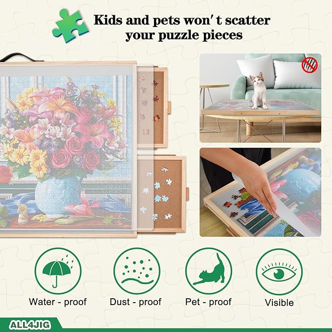ALL4JIG 2000 Pieces 2-in-1 Tilting & Rotating Puzzle Board, 40.16" x 28.5"Adjustable Angle Puzzle Board with 4 Drawers & Clear Protective Cover, Birthday Gift for mom