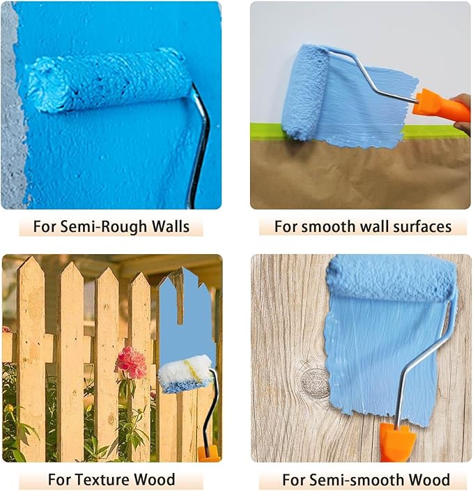 15 Pcs Paint Roller Cover with 2 Frame Set, 6 inch Microfiber Roller Covers, Washable Covers for Roller Frame, House Painting Supplies, Naps for Paint Roller Brush for Painting Walls Ceilings