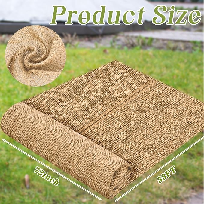 Buryeah 72 Inch x 33 ft Burlap Fabrics Roll Natural Jute Burlap Tree Wraps Protector Winter Frost Plant Blankets Cloth Weed Barrier Fabric Garden Plants for Winter Outdoor Trees Shrubs Party