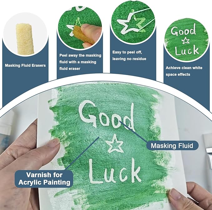 Art Masking Fluid for Watercolor Painting and Gloss Varnish for Acrylic Painting,Watercolor Masking Fluid Prevents Paint from Adhering to The Masking Area,Easily Removable, Leaving No Residue