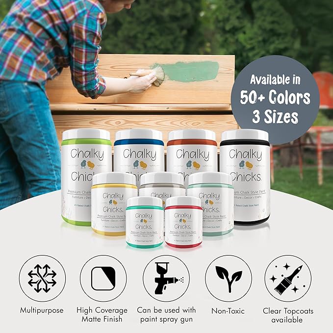 Chalky Chicks All-in-One Chalk Paint for Furniture or Cabinet - 16 Fl Oz - Matte Finish Blue Steel (Blue Gray) for Metal, Wood Furniture Paint - No Sanding All-in-One for Home Decor & Crafts, USA Made