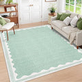 Scalloped Washable Rug 8x10 Area Rugs for Living Room, Solid Green Rug for Bedroom Girls, Non Slip Throw Carpet with Rubber Back, Soft Dorm Nursery Scalloped 8x10 Rugs for Dining Room