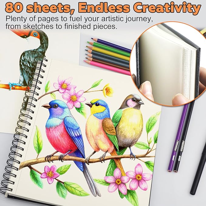 5.5" x 8.5" Sketch Book ，2 Pack 80-Sheets (68lb/100gsm)，Double-Sided Hardbound Sketchbook, Spiral Bound,Acid Free Paper Painting Drawing Writing Sketching Pad for Kids Adult Teens Girls Boys