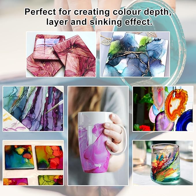 FansArriche Alcohol Inks for Resin, 32 Colors High Concentrated Alcohol Ink Set for Epoxy Resin, Alcohol-Based Resin Ink for Coasters, Fluid Painting Crafts, Tumbler Making, 10 ml Each