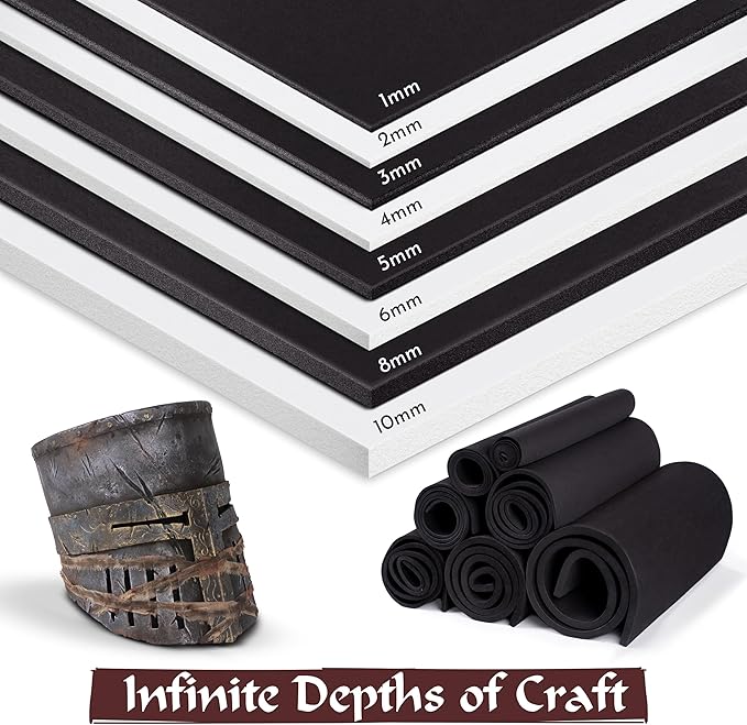 Shape Retention EVA Cosplay Foam 4mm (1mm-10mm) 14x39 inch Black or White High Density EVA Foam Sheets. Premium 85 kg/m3 Heat Shape Material for DIY Convention or Halloween Costumes by The Foamory