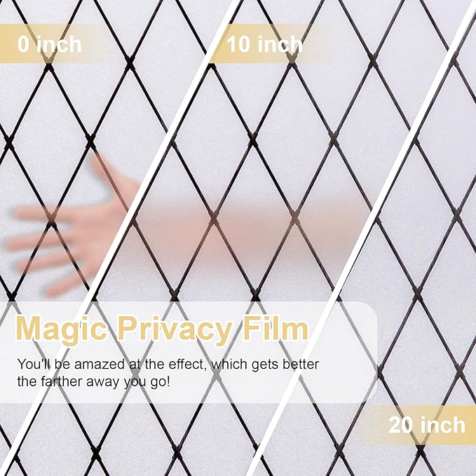 Window Privacy Film Decorative for Front Door, Bathroom Static Cling Stained Glass Sticker Opaque Heat Control UV Blocking Non-Adhesive for Home,Black Grid 35.4 x 78.7 inches