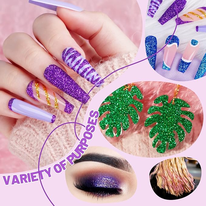 FANDAMEI 12 Pieces Fine Glitter, 12 Colors 10g Glitter Shake Jar Set, Extra Fine Glitter Powder for Arts, Crafts, Painting, Decoration, Body Face Makeup, Nail Art, Pigment