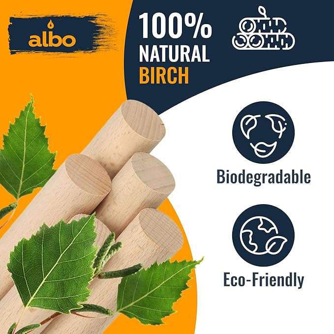 Albo 1" x 36" Wooden Dowel Rods Set - 25 Pack Birch Natural Long Craft Sticks Woodworking Furniture Garden Structures Hardwood Sanded Smooth Railings Supports Decor Crafts DIY Projects