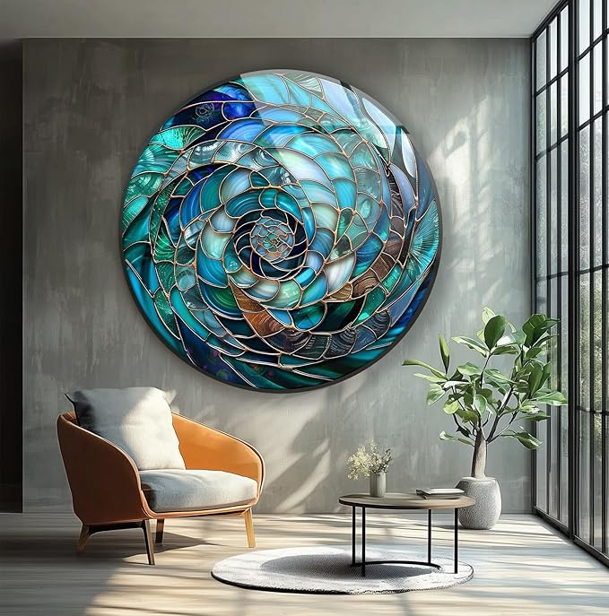My Photostation.com 20''(50cm) Diameter Ocean Vortex Spiral Round Glass Wall Art Tempered Glass Printing Wall Decor Large Wall Art Wall Hangings