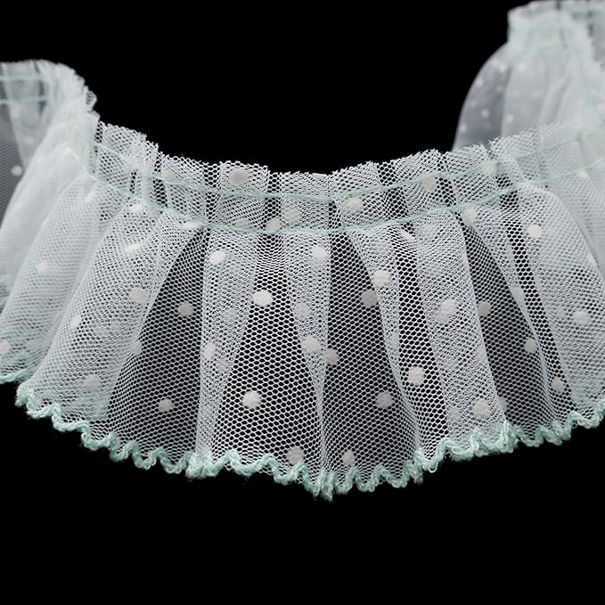 Dots Lace Ruffle Trim for Sew, Crafts 2.4" x5yd Single Layer Pleated Edge Lace Ribbon (Light Green)
