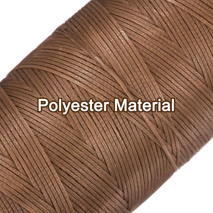 uxcell Leather Sewing Waxed Thread, 284 Yards / 260m 0.8mm 150D Flat Polyester All-Purpose Threads for Leather Crafts, Bookbinding, Brown