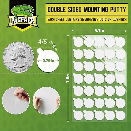 105Pcs Double Sided Adhesive Dots, 0.79" Clear Removable Sticky Mounting Putty, Waterproof No Residue Dots Adhesive Putty for Hanging Picture Festival Decoration Museum