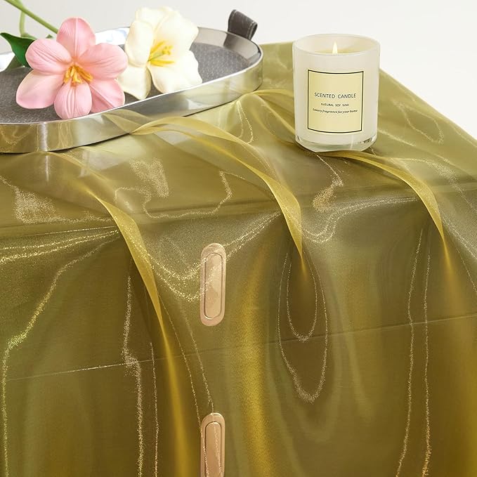 P Pothuiny Sheer Organza Fabric by The Yard, 1 Yard x 60 Inch Wide Bridal Gold Organza Tulle Fabric Roll Shiny Gauze Fashion Dress Sewing Craft for Wedding Party Decorations Backdrop