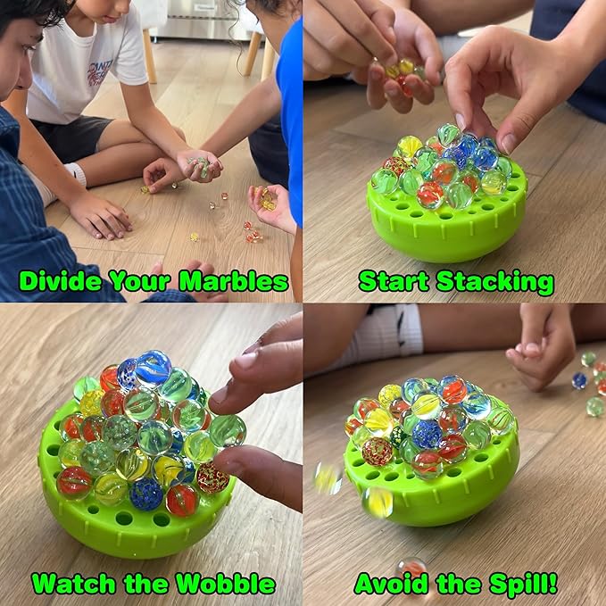 Funwares WobbleBall Marble Balance Game, 50 Marbles Included, Skill & Dexterity Games for Kids & Adults, Family Party Game for 1-4 Players, Ages 6+