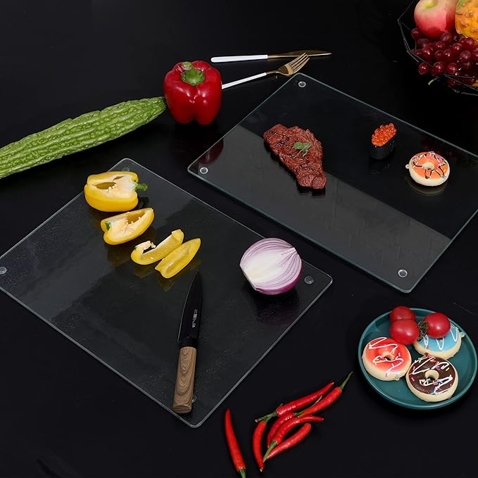 Murrey Home Glass Cutting Board for Kitchen Counter, Tempered Glass Chopping Boards Dishwasher Safe, Small Clear Countertop Tray, Scratch Resistant, Heat Resistant, Non Toxic, Clear, 20"x16"