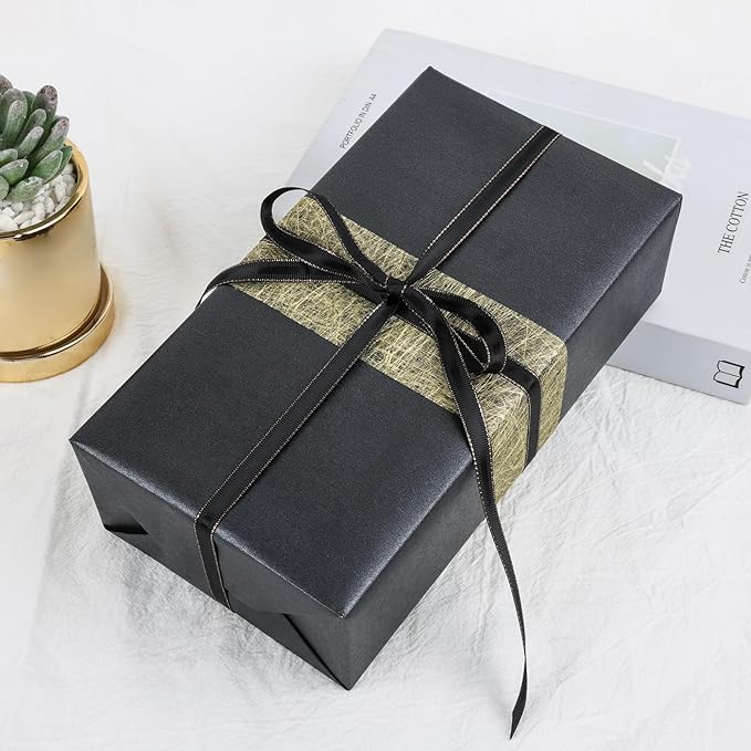 NESCCI Matte Carbon Black Wrapping Paper,Solid Color Pearly-Lustre Paper,Gift Wrapping Paper,Perfect for Wedding,Birthday, Christmas,Baby Shower,DIY Bouquet (17 Inches X 32.8 Feet)