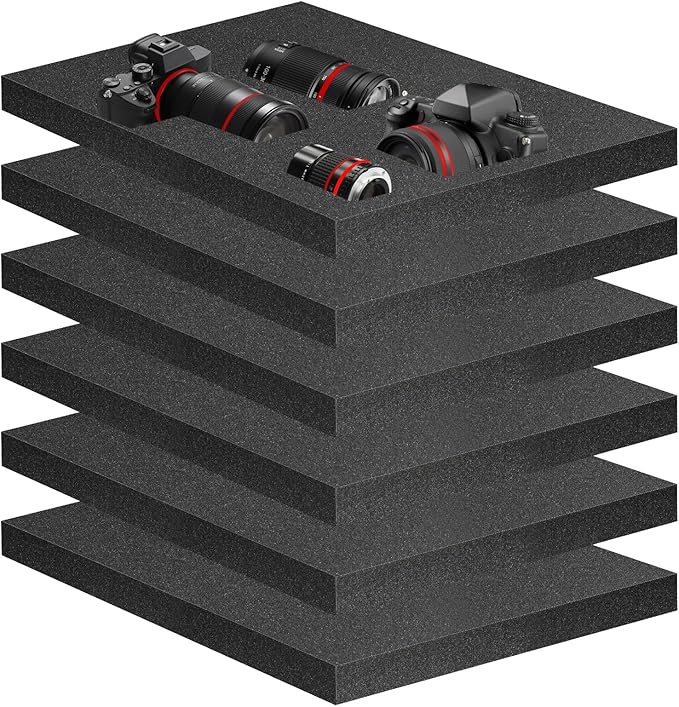 Eunice 6Pcs Polyurethane Foam Sheets - 16 x 12 x 1.5 Inch Cuttable Foam Inserts for Cases, Packing Foam Pads for Tool Box, Camera Storage and Crafts